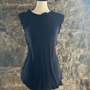 Navy silk like Club Monaco top with ruffles